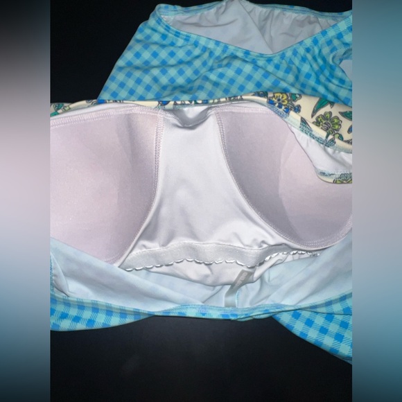 Land’s End Scoop Neck One Piece Floral Plaid Swimsuit Plus Petite Size 16P EUC - Picture 7 of 9